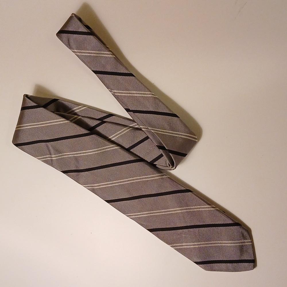 VINTAGE POLO RALPH LAUREN SILK GRAY & WHITE NAVY TIE